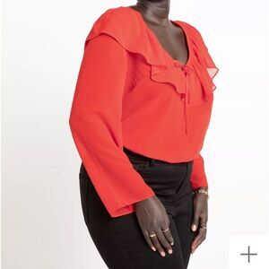 Ruffle V Neck Blouse With Ties